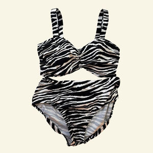 Ashley Stewart Zebra Print Bikini Set Plus Size 16 Black White